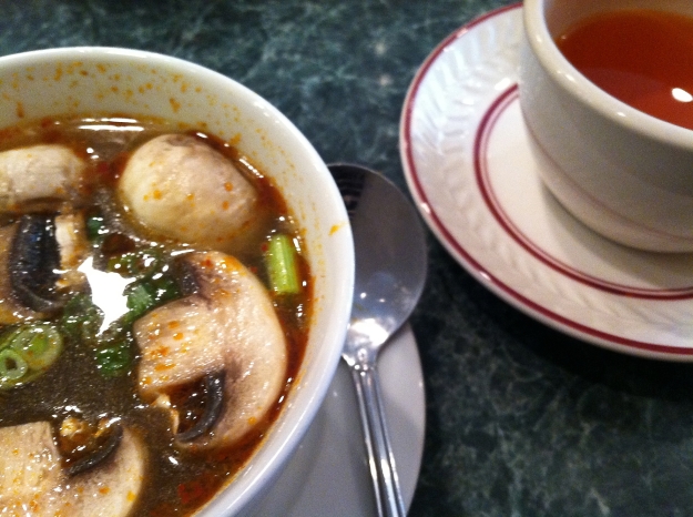 Eating Tom Yum soup at Chili Duck