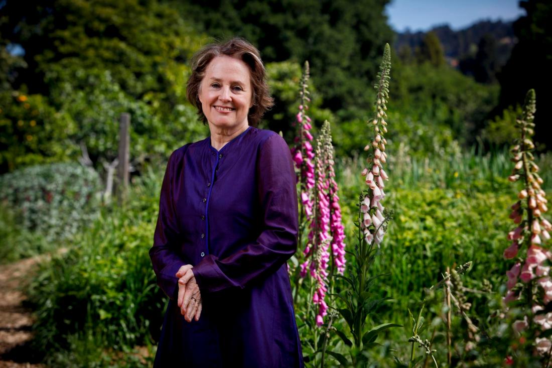 Alice Waters stands in the Edible Garden at Martin Luther King Middle School in Berkeley, Calif. on Friday, April 30, 2010. http://insidescoopsf.sfgate.com/blog/2011/06/23/chez-panisse-40th-anniversary-schedule-and-list-of-chez-panisse-family-dinners/