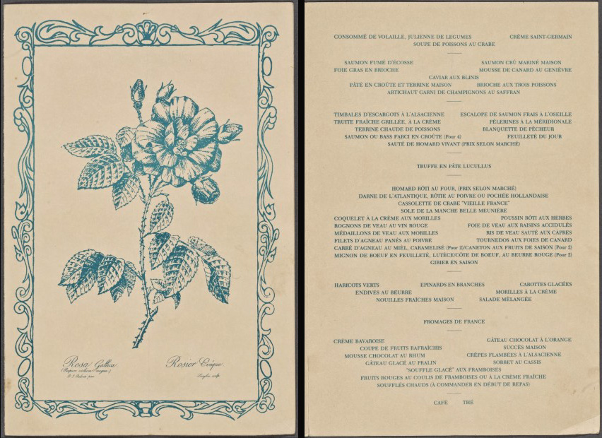 Menu from the Lutece Restaurant, 1970's.